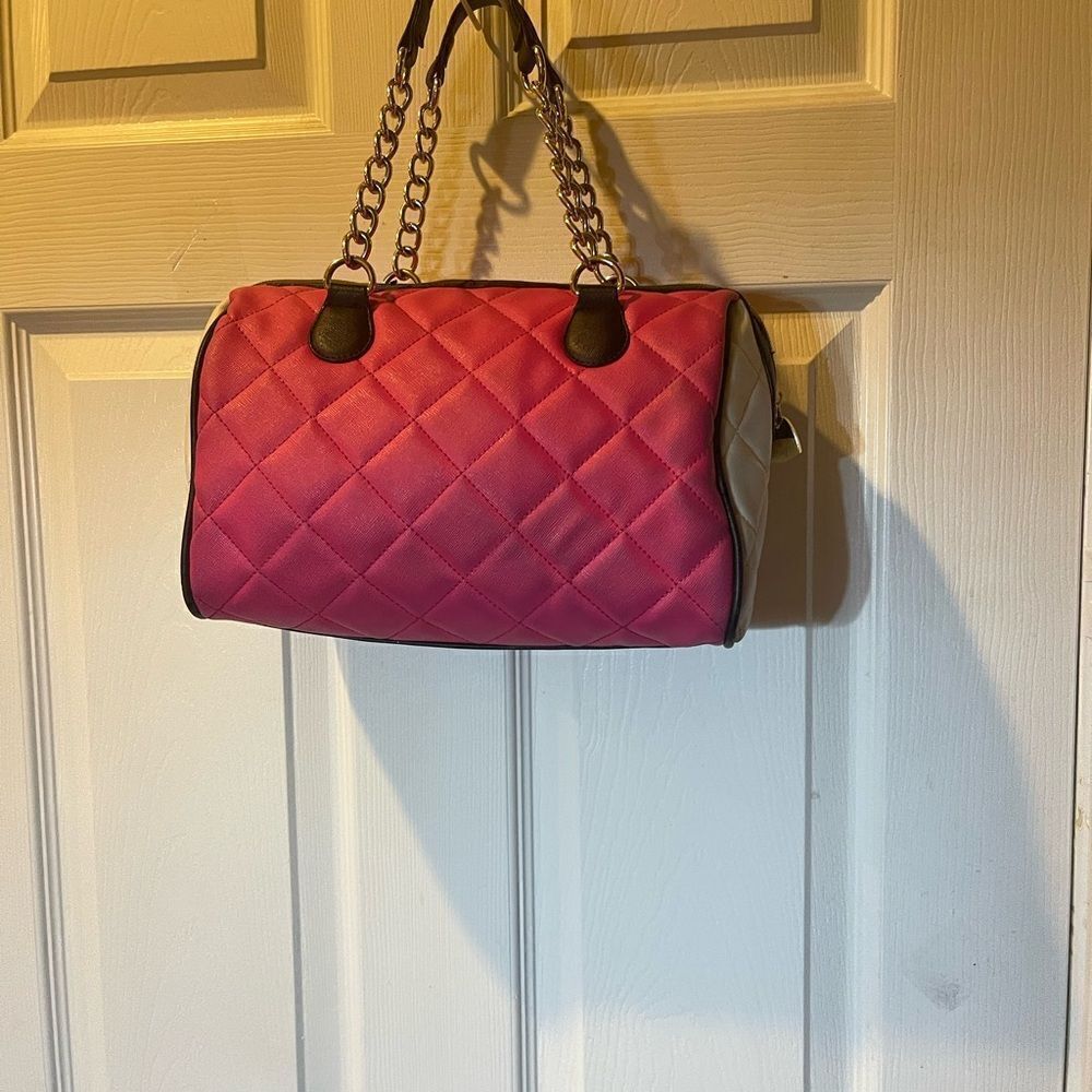 Betsey Johnson Synthetic hot pink, beige & black quilted Satchel/ crossbody bag - Picture 3 of 13